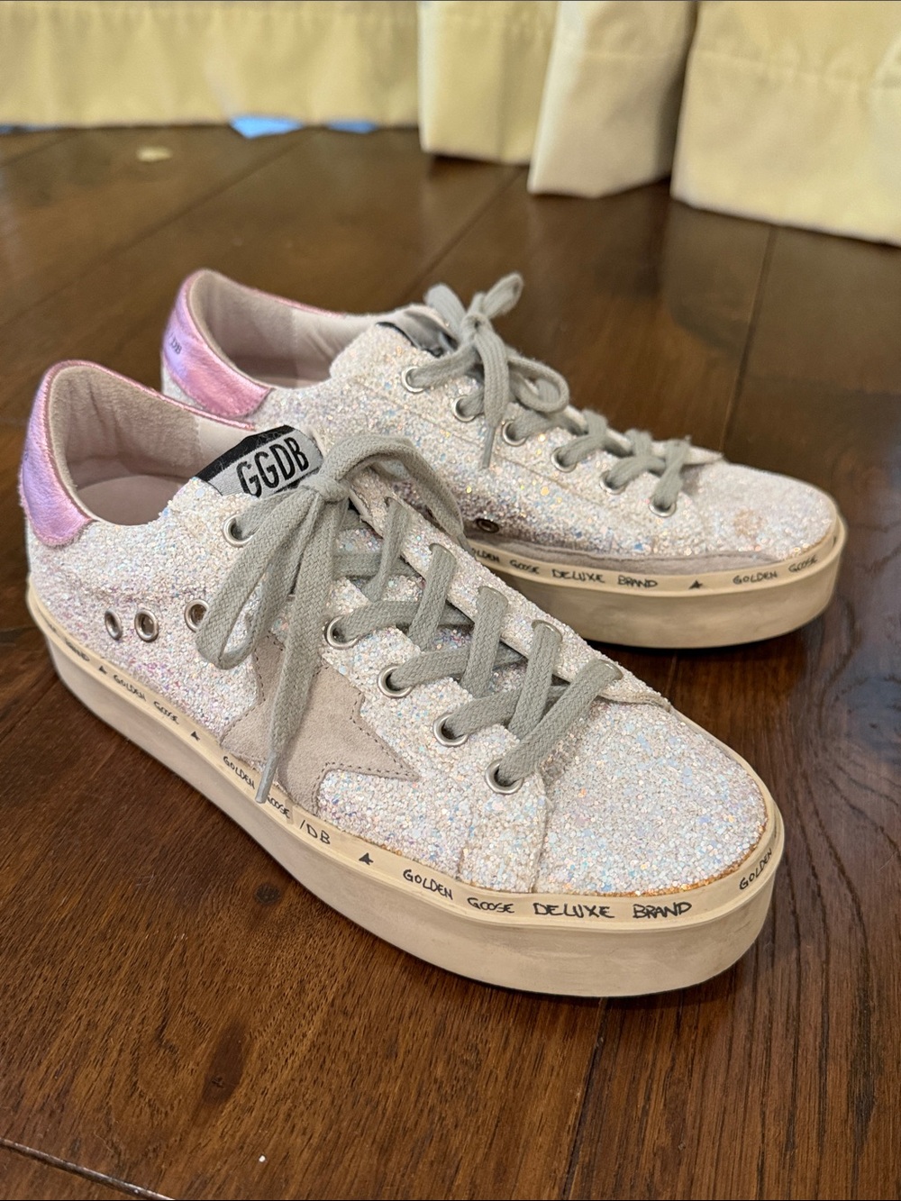 Golden Goose - Women’s Glitter Sneakers w/ Metallic Pink Heel Tab - Size: 37